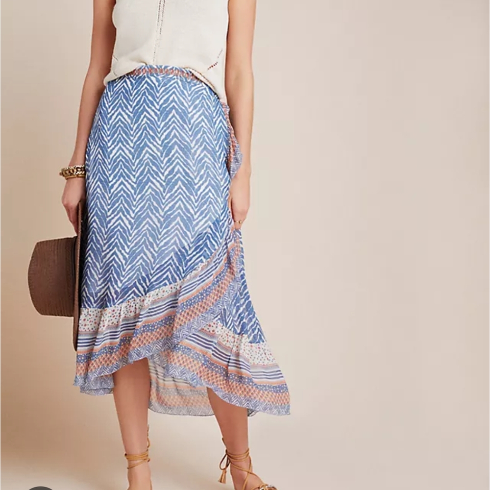 Anthropologie Verb Pallavi Singhee Blue and White Patterned Skirt